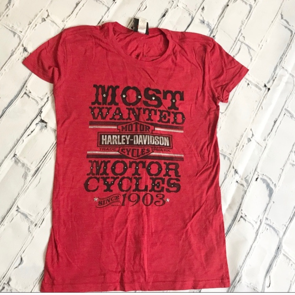 Harley Davidson Red Embellished T-Shirt